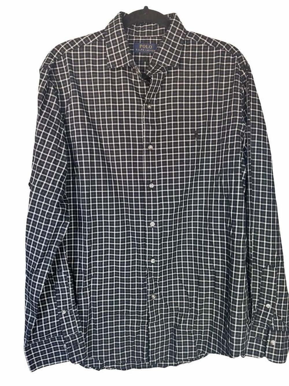 Polo Ralph Lauren Men's Black and White Plaid Long Sleeve Button Down L_185